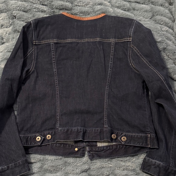 Lauren Ralph Lauren Dark Denim Jacket with Tan Leather Trim - Picture 5 of 6
